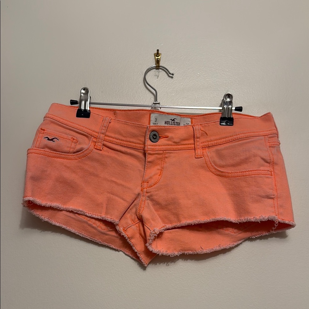 Y2K Hollister Women's Vibrant Orange Jean Shorts with embroidery